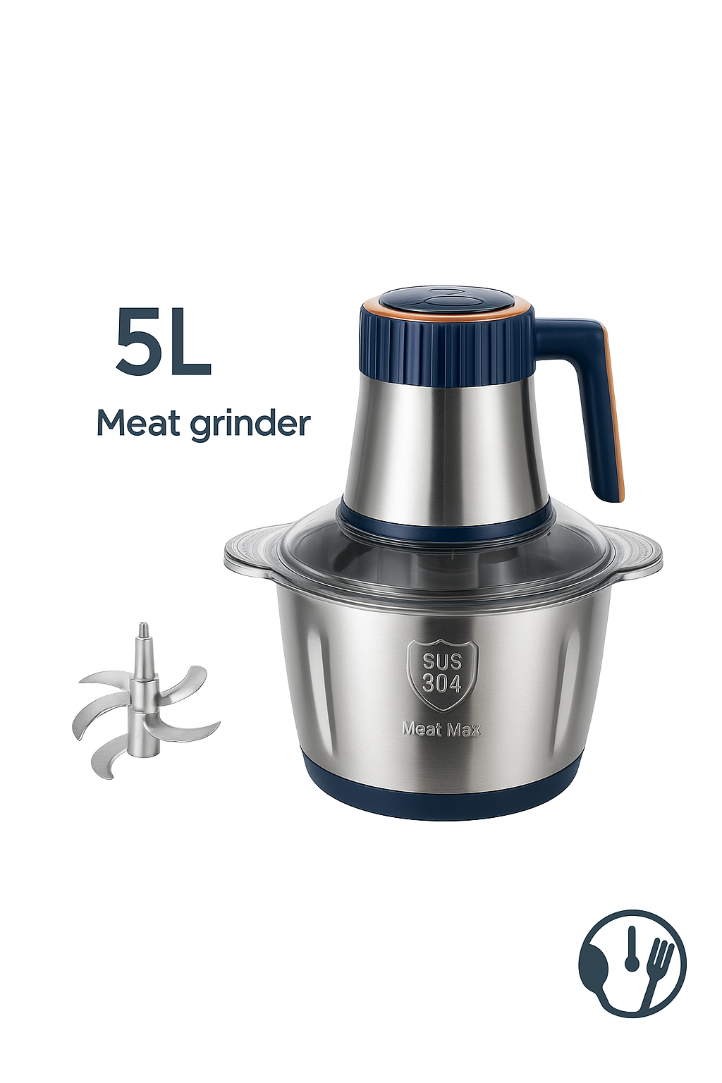 Picadora Eléctrica Multifuncional 5L – Acero Inoxidable 304 | Tritura, Corta y Mezcla Todo Tipo de Alimentos