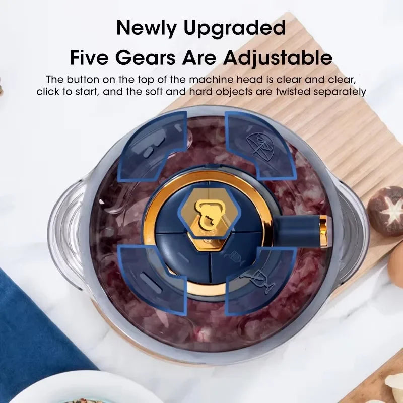 Picadora Eléctrica Multifuncional 5L – Acero Inoxidable 304 | Tritura, Corta y Mezcla Todo Tipo de Alimentos